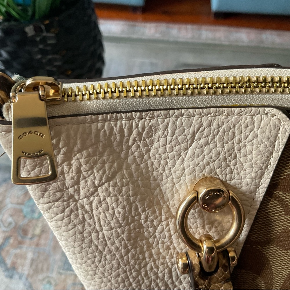 Coach Beige Signature Tote w/ Leather Trim & 40” Removable Strap - Picture 5 of 11